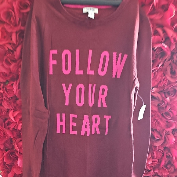Burgundy Sweater with Pink Text - Picture 1 of 6
